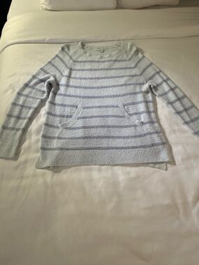 Barefoot Dreams Cozy Light Blue Stripe Women's Sweater